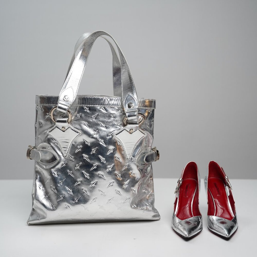 Cesare Paciotti Vintage Silver Shoes + Bag